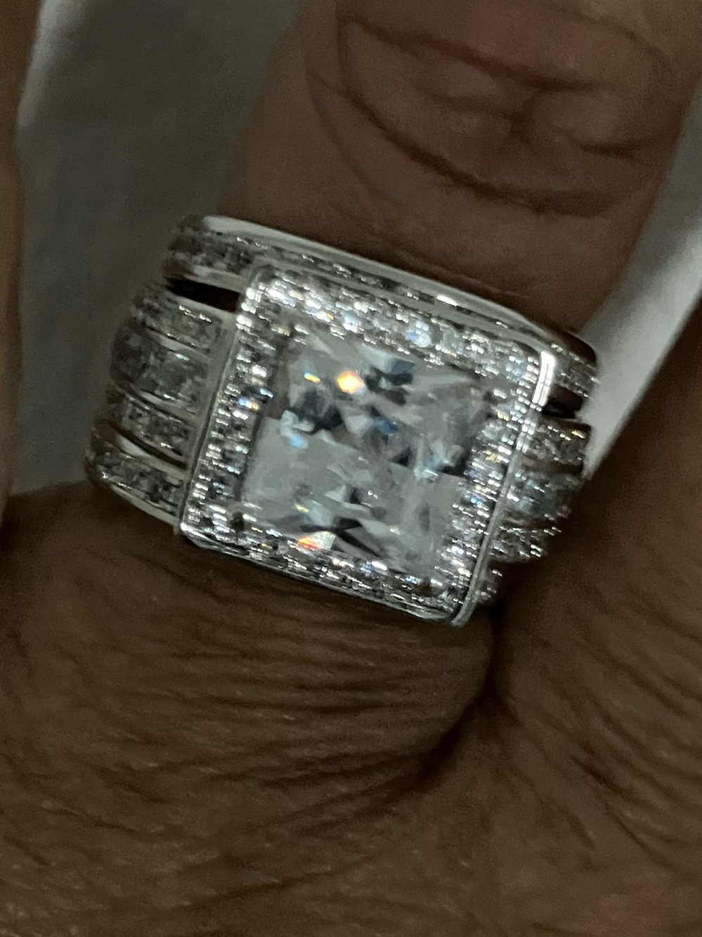 Silver Tone Ring Set with Square-Cut and Round-Cut Cubic Zirconia Statement